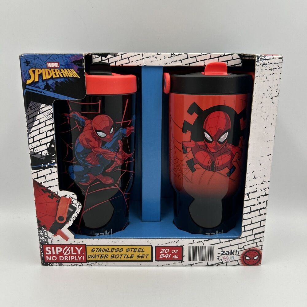 Zak Marvel Spider-Man Siply 20 oz Stainless Steel Water Bottle Set 2 Pack NIB